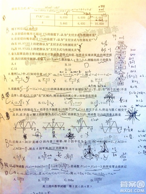 乐山市高中2020届第三次调查研究考试理科数学试题及答案