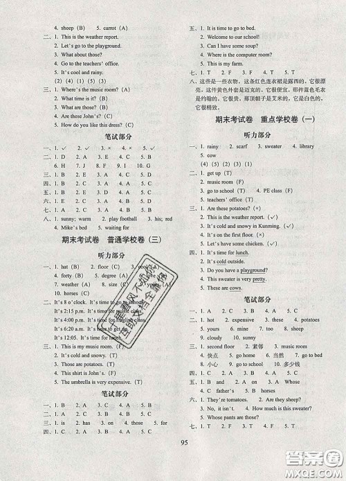 2020春期末冲刺100分完全试卷四年级英语下册人教版答案 2020春期末冲刺100分完全试卷四年级英语下册人教版答案