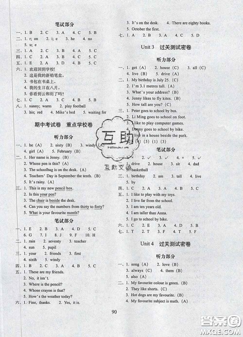 2020春期末冲刺100分完全试卷四年级英语下册冀教版答案 2020春期末冲刺100分完全试卷四年级英语下册冀教版答案