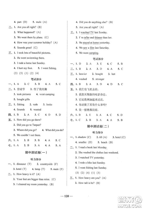 2020年A全程练考卷六年级英语下册答案 2020年A全程练考卷六年级英语下册答案