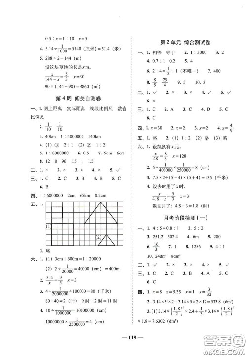 2020年A全程练考卷六年级数学下册答案