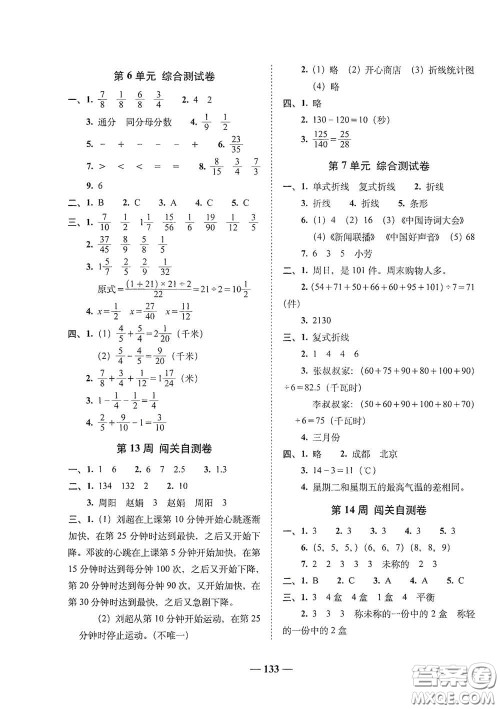 2020年A全程练考卷五年级数学下册答案