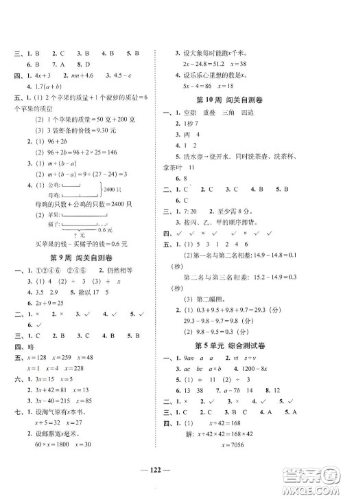 2020年A全程练考卷四年级数学下册人教版答案