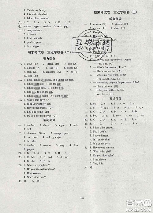 2020春68所名校图书期末冲刺100分完全试卷三年级英语下册人教版答案 2020春68所名校图书期末冲刺100分完全试卷三年级英语下册人教版答案