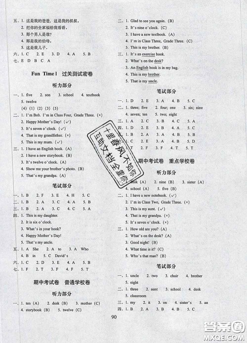 2020春期末冲刺100分完全试卷三年级英语下册人教精通版答案 2020春期末冲刺100分完全试卷三年级英语下册人教精通版答案