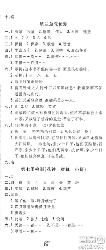 2020全能练考卷三年级语文下册人教版答案