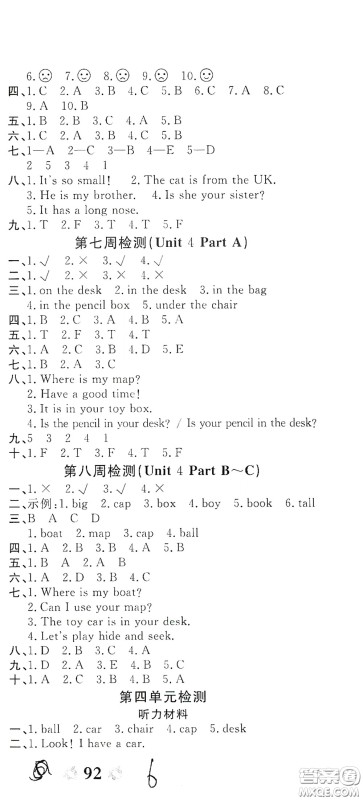 2020全能练考卷三年级英语下册人教版答案 2020全能练考卷三年级英语下册人教版答案