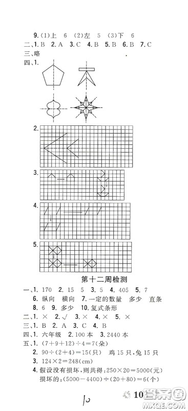 2020全能练考卷四年级数学下册人教版答案 2020全能练考卷四年级数学下册人教版答案