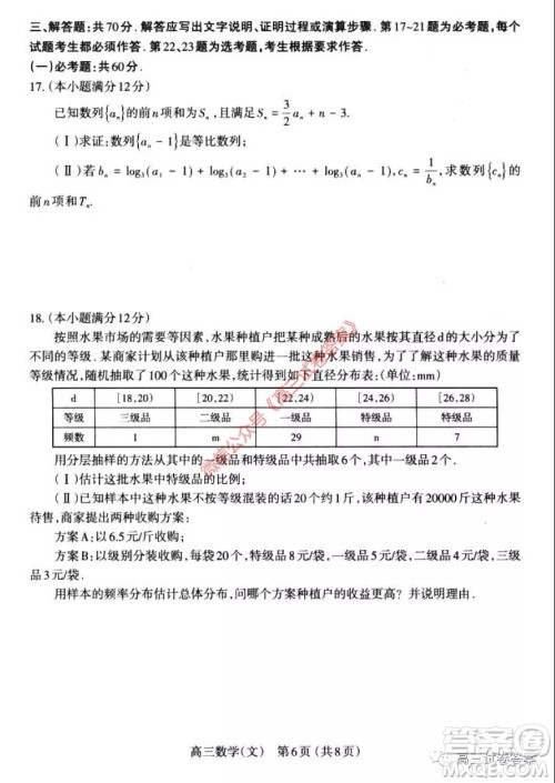 太原市2020年高三年级模拟试题二文科数学试题及答案