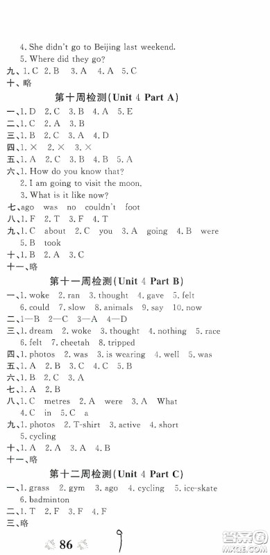 2020年全能练考卷六年级英语下册人教版答案 2020年全能练考卷六年级英语下册人教版答案