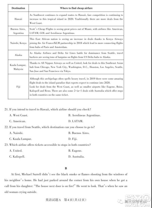2020年山西省高考考前适应性测试二英语试题及答案 2020年山西省高考考前适应性测试二英语试题及答案