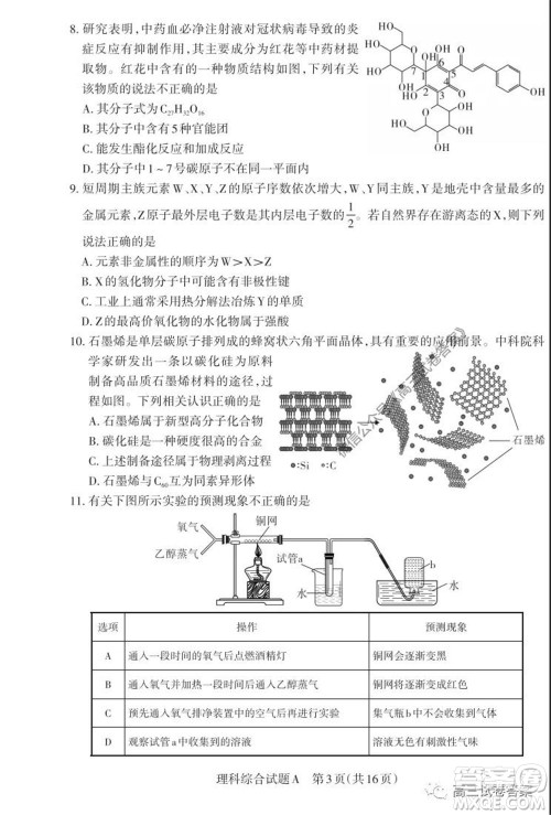 2020年山西省高考考前适应性测试二理科综合试题及答案