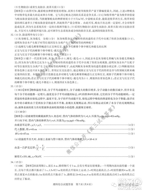 2020年山西省高考考前适应性测试二理科综合试题及答案 2020年山西省高考考前适应性测试二理科综合试题及答案