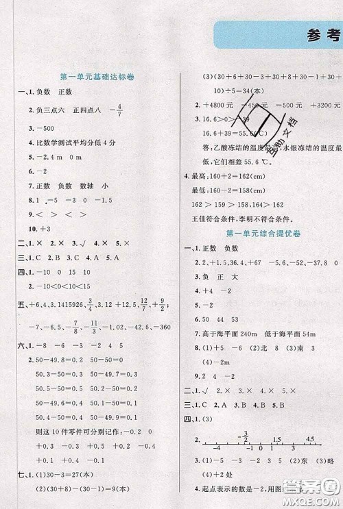 2020新版黄冈全优卷六年级数学下册人教版答案