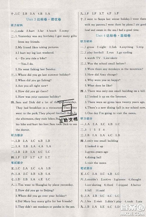 2020新版黄冈全优卷六年级英语下册人教版答案