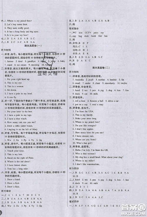 2020春黄冈100分冲刺卷三年级英语下册人教版答案 2020春黄冈100分冲刺卷三年级英语下册人教版答案