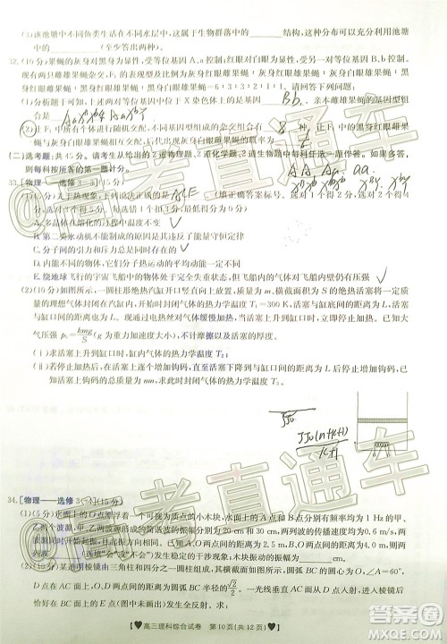 2020年金太阳全国5月百万联考全国二卷理科综试题及答案 2020年金太阳全国5月百万联考全国二卷理科综试题及答案