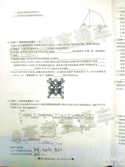 2020年金太阳全国5月百万联考全国二卷理科综试题及答案 2020年金太阳全国5月百万联考全国二卷理科综试题及答案