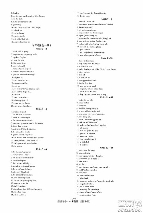 铭文文化超级考卷教材考点复习2020江西中考英语答案 铭文文化超级考卷教材考点复习2020江西中考英语答案