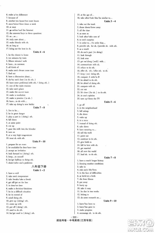 铭文文化超级考卷教材考点复习2020江西中考英语答案 铭文文化超级考卷教材考点复习2020江西中考英语答案
