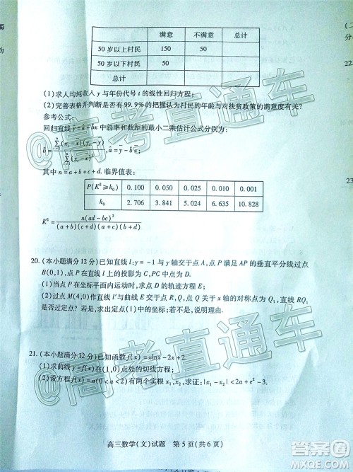 2020年运城二模文科数学试题及答案