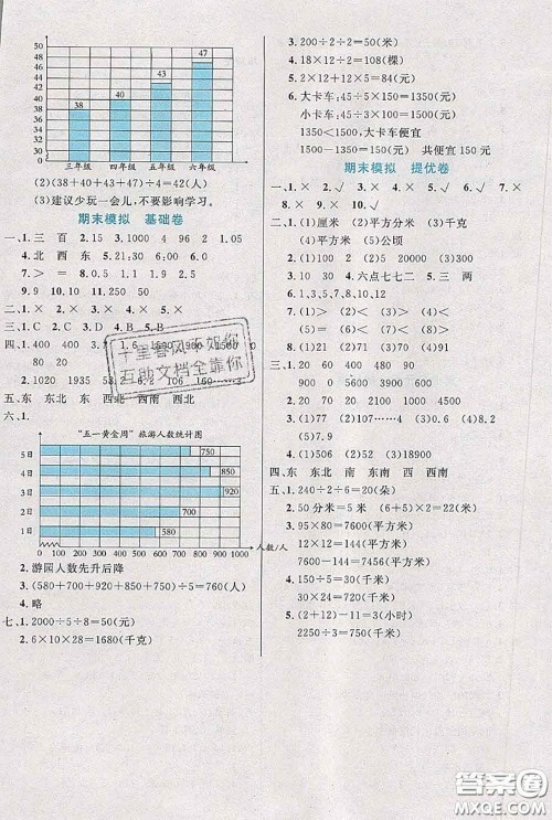 2020新版黄冈全优卷三年级数学下册人教版答案