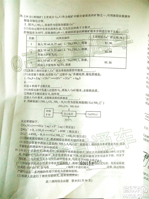 2020年运城二模理科综合试题及答案 2020年运城二模理科综合试题及答案