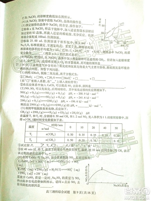 2020年运城二模理科综合试题及答案