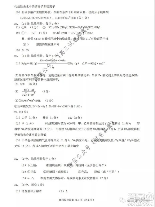 2020年河南省六市高三第二次联考理科综合试题及答案 2020年河南省六市高三第二次联考理科综合试题及答案