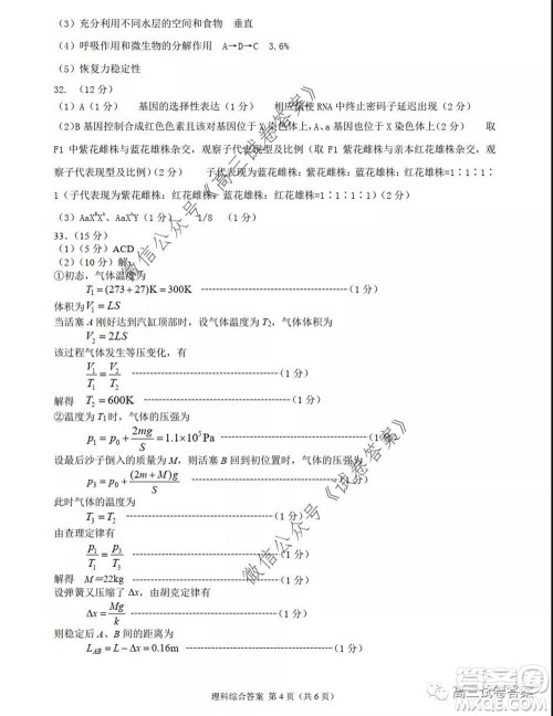 2020年河南省六市高三第二次联考理科综合试题及答案