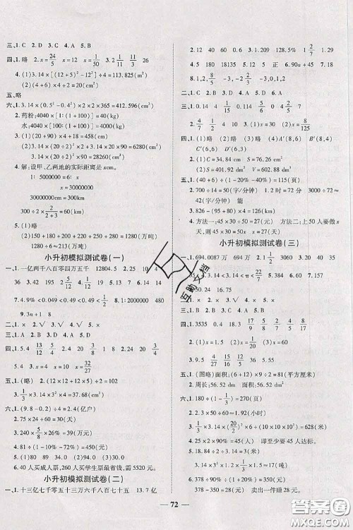 中州古籍出版社2020春全优考卷六年级数学下册人教版答案