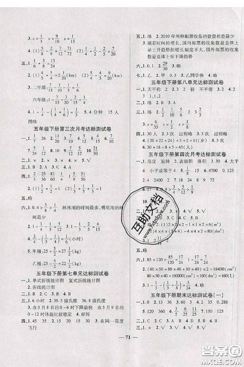 中州古籍出版社2020春全优考卷五年级数学下册人教版答案