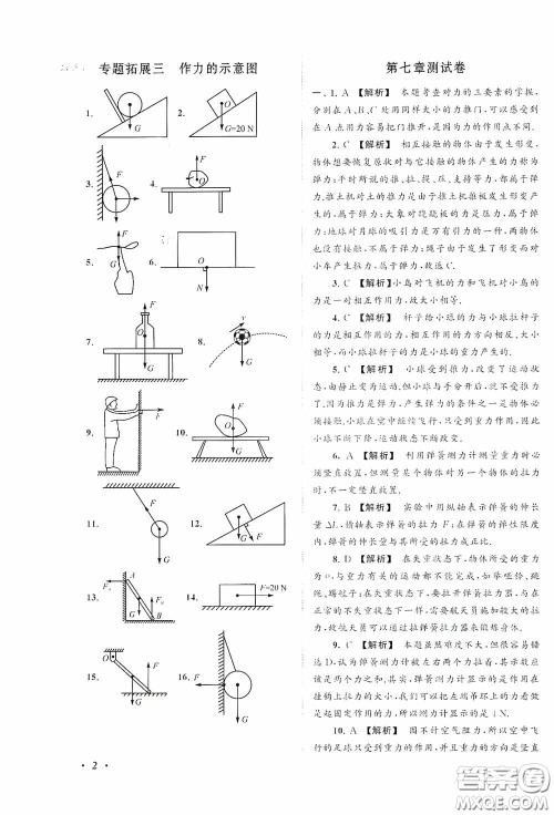 2020拓展与培优八年级物理下册人民教育教材适用答案