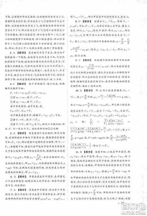 2020拓展与培优八年级物理下册人民教育教材适用答案