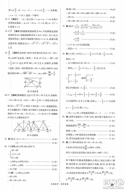 四川教育出版社2020一战成名中考真题与拓展训练数学云南版答案