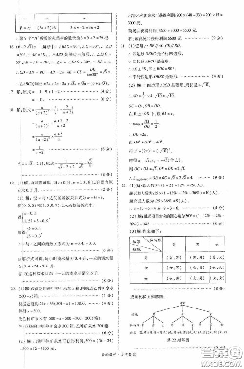 四川教育出版社2020一战成名中考真题与拓展训练数学云南版答案