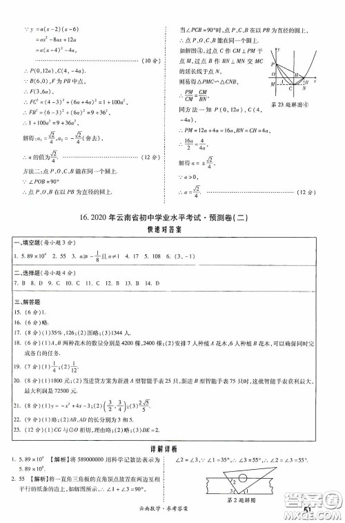 四川教育出版社2020一战成名中考真题与拓展训练数学云南版答案