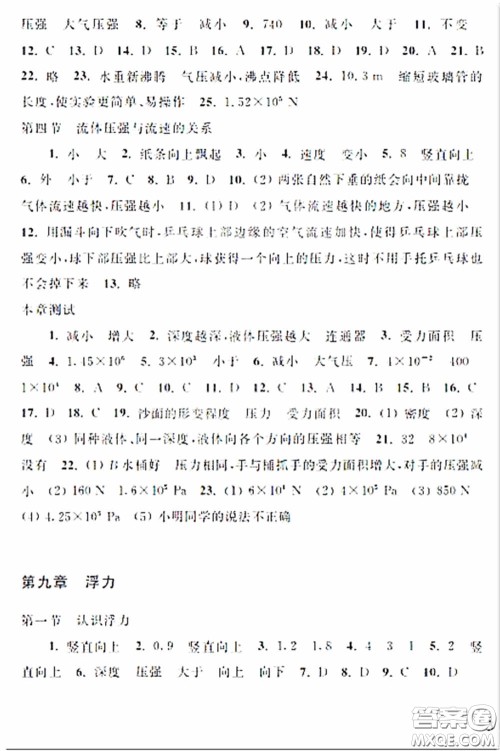 上海科学技术出版社2020配套练习册八年级物理下册沪科版答案 上海科学技术出版社2020配套练习册八年级物理下册沪科版答案