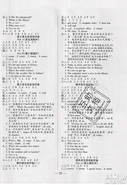 2020新版手拉手轻松全优练考卷四年级英语下册人教版答案 2020新版手拉手轻松全优练考卷四年级英语下册人教版答案