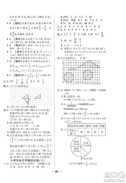 2020云南本土名校金卷六年级数学下册答案