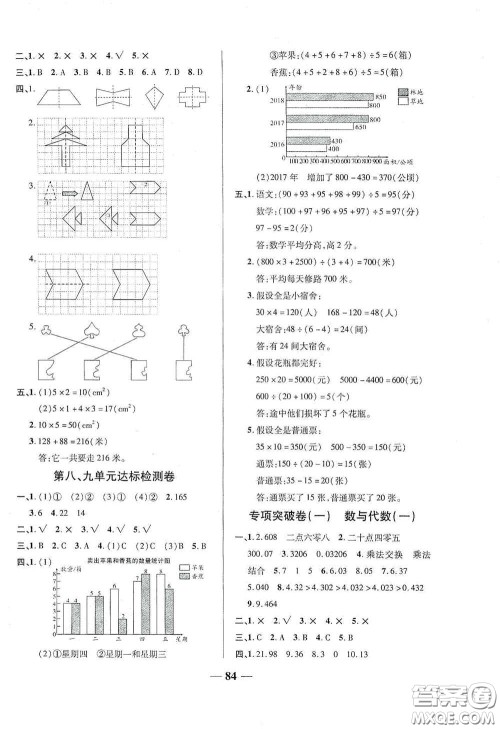 2020云南本土名校金卷四年级数学下册答案 2020云南本土名校金卷四年级数学下册答案