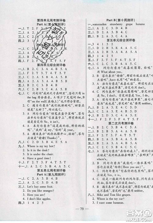 2020新版手拉手轻松全优练考卷三年级英语下册人教版答案