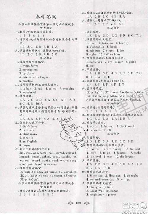 北方妇女儿童出版社2020春津门壹卷六年级英语下册精通版答案 北方妇女儿童出版社2020春津门壹卷六年级英语下册精通版答案