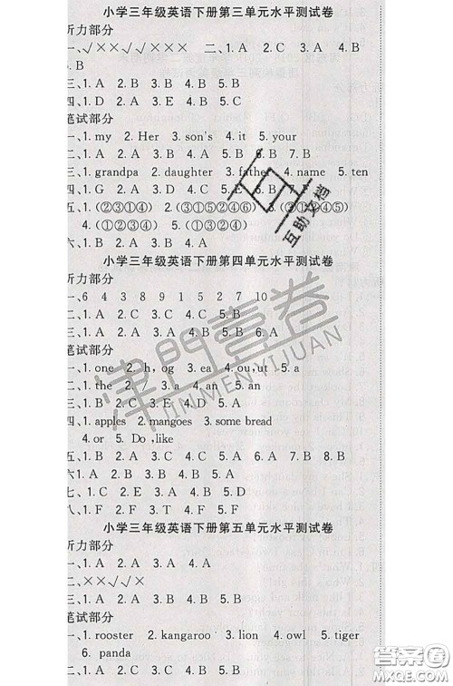 北方妇女儿童出版社2020春津门壹卷三年级英语下册精通版答案 北方妇女儿童出版社2020春津门壹卷三年级英语下册精通版答案