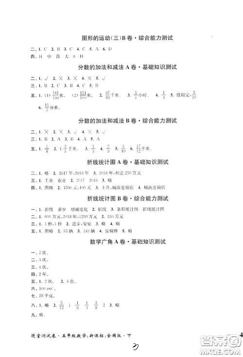 2020随堂测试卷五年级数学下册新课标全国版答案 2020随堂测试卷五年级数学下册新课标全国版答案
