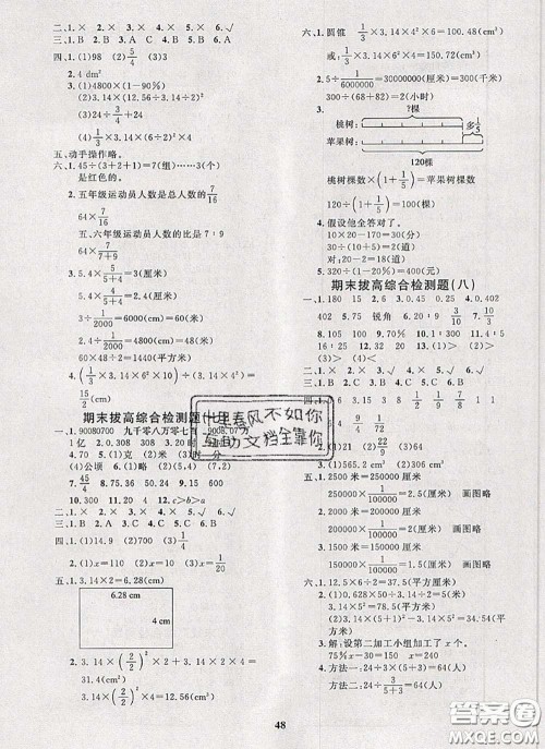 2020新版黄冈360度定制课时六年级数学下册苏教版答案