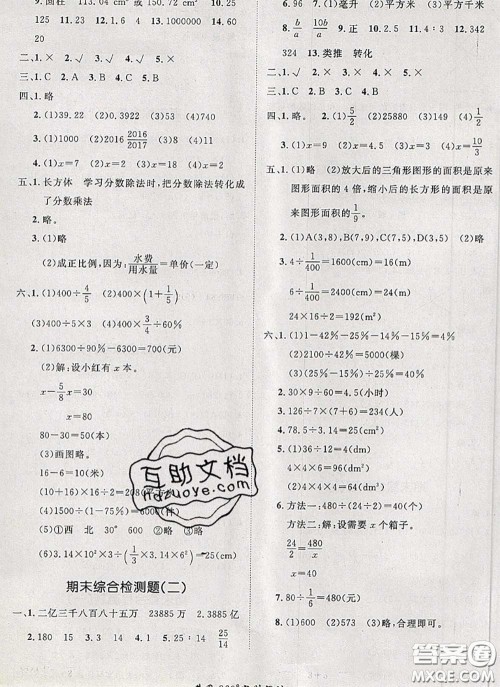 2020新版黄冈360度定制课时六年级数学下册苏教版答案