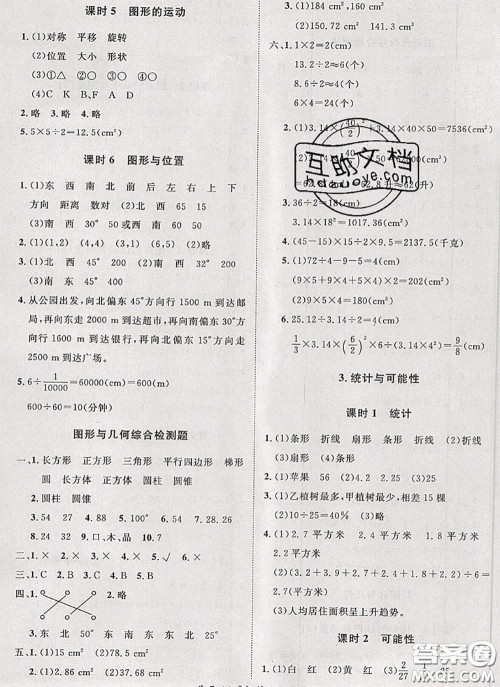 2020新版黄冈360度定制课时六年级数学下册苏教版答案