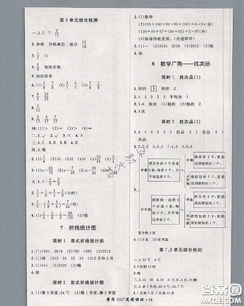 2020新版黄冈360度定制课时五年级数学下册人教版答案