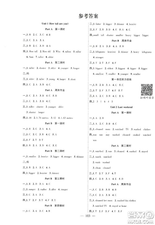 长江少年儿童出版社2020课时掌控六年级英语下册人教PEP版答案 长江少年儿童出版社2020课时掌控六年级英语下册人教PEP版答案